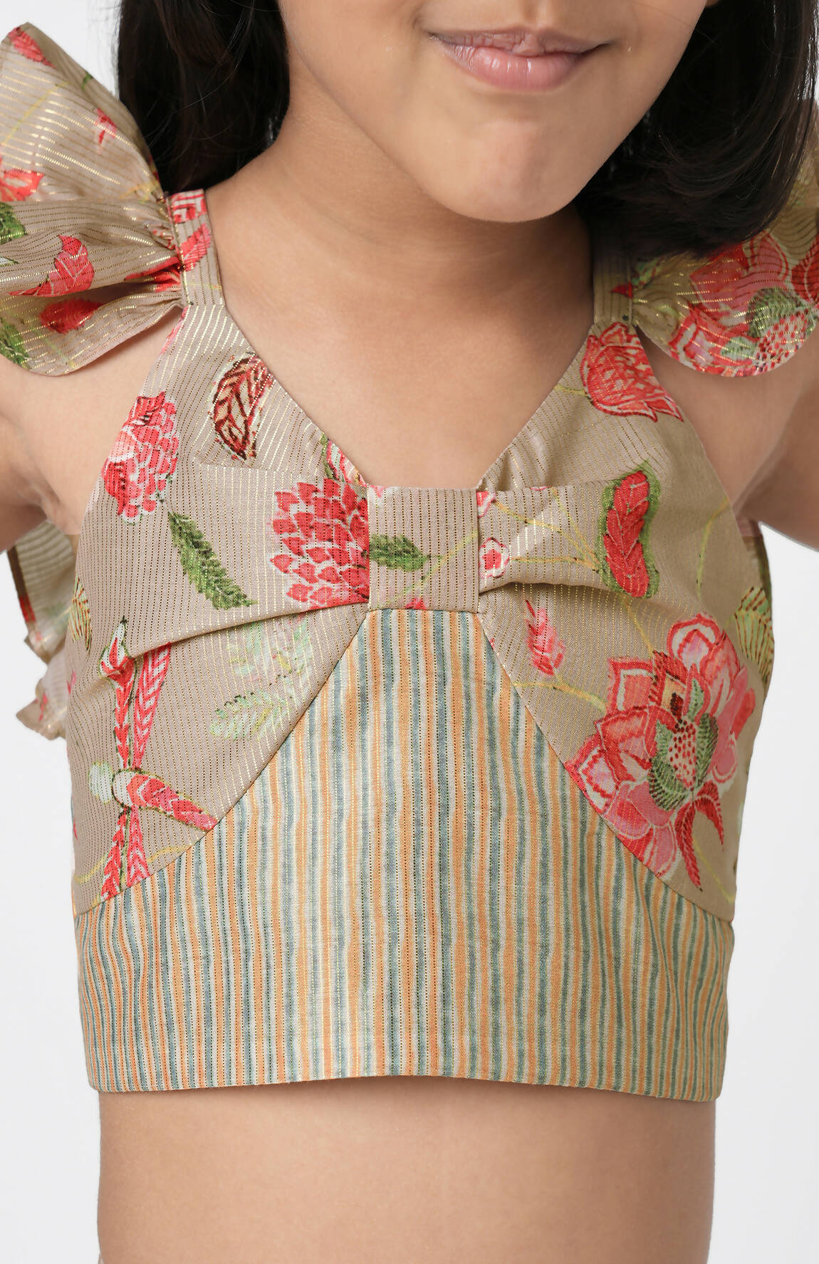 Lil Drama Golden Weaves Beige Crop Top With Dhoti Co-Ordinate Set - Swadesiicart
