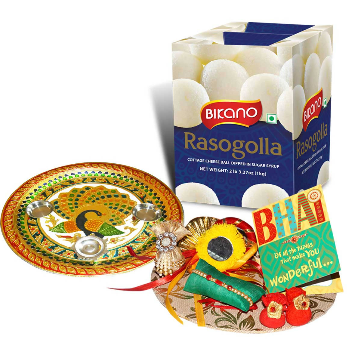 Bikano Rasogolla Rakhi Puja Thali Gifts | Swadesiicart