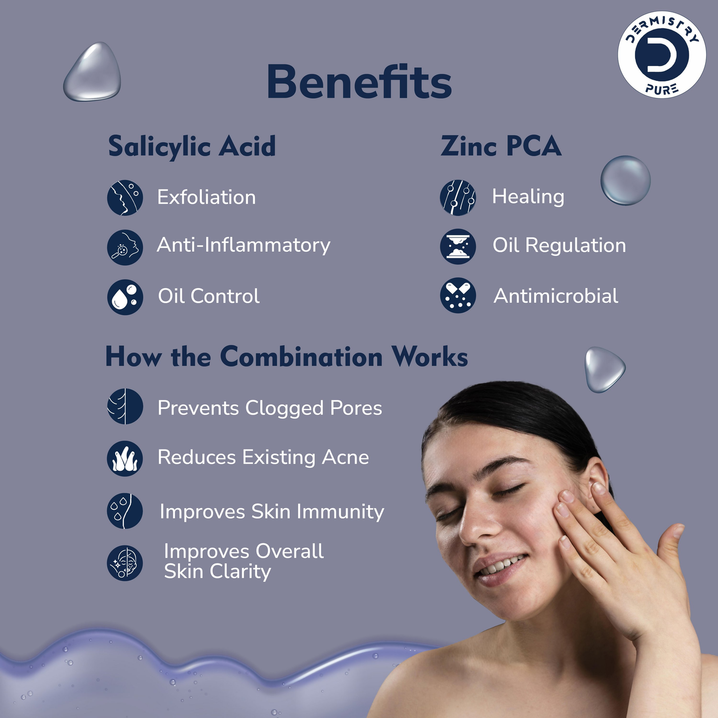 Dermistry 2% Salicylic Acid 2% Zinc Face Serum For Oily Acne Prone Skin Blackhead & Whiteheads Scars - Swadesiicart