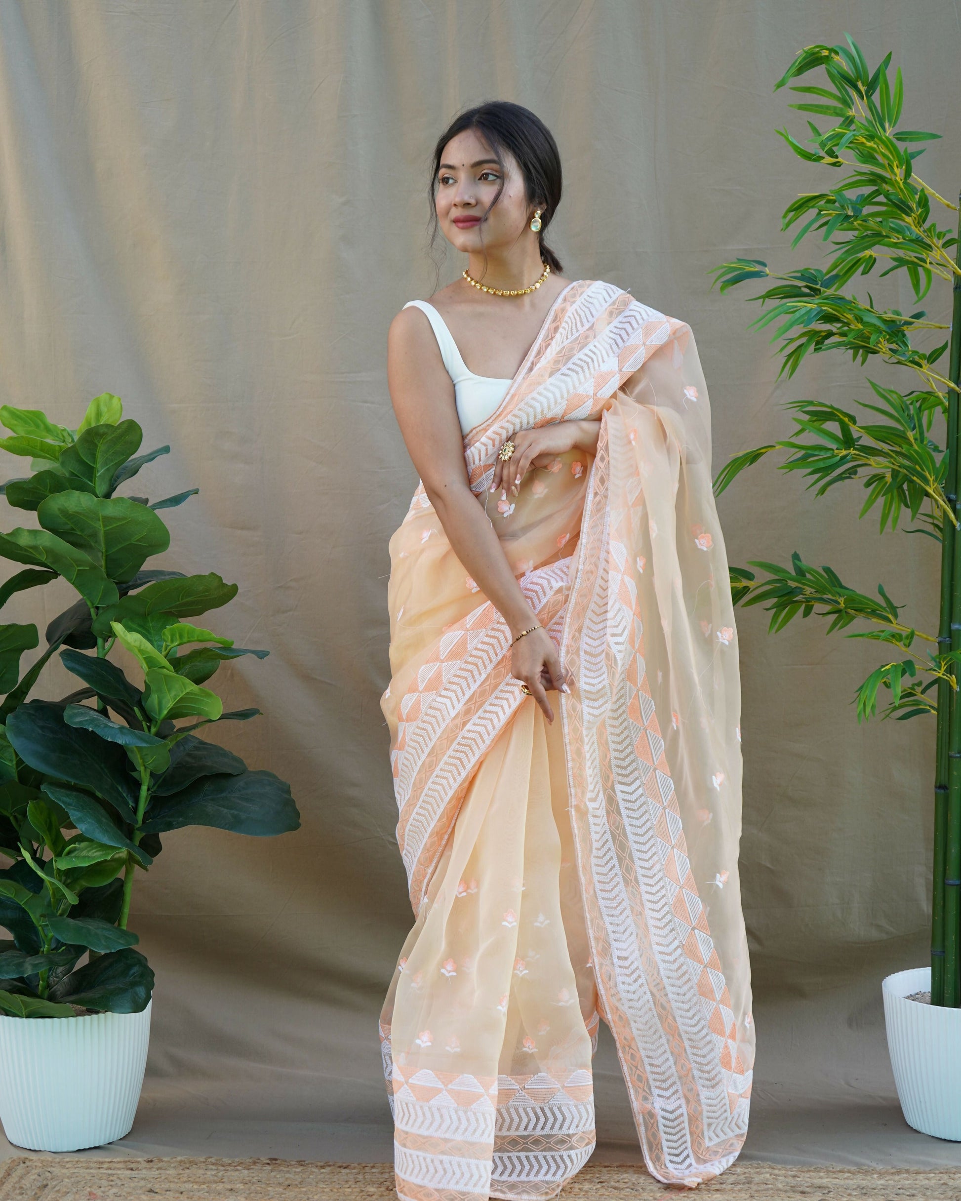 Vamsee Kamal Chiku Organza Saree - Swadesiicart