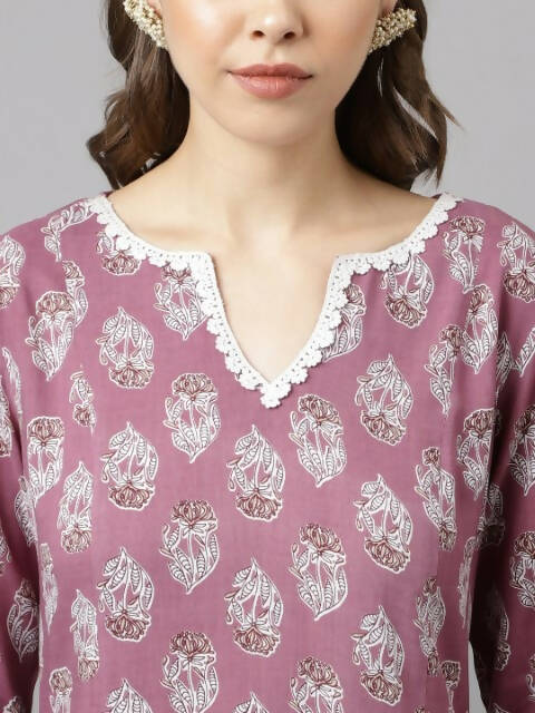 FIORRA Women's Light Purple Cotton A-Line Kurta Palazzo Set - Swadesiicart