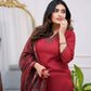 The52 Maroon Women's Gorgeous Parampara Fabric Embroidered Work Straight Kurta Pant and Dupatta Set - Swadesiicart