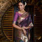 Vishnu Weaves Women's Wine Paithani Silk Zari Woven Saree with Unstitched Blouse - Swadesiicart