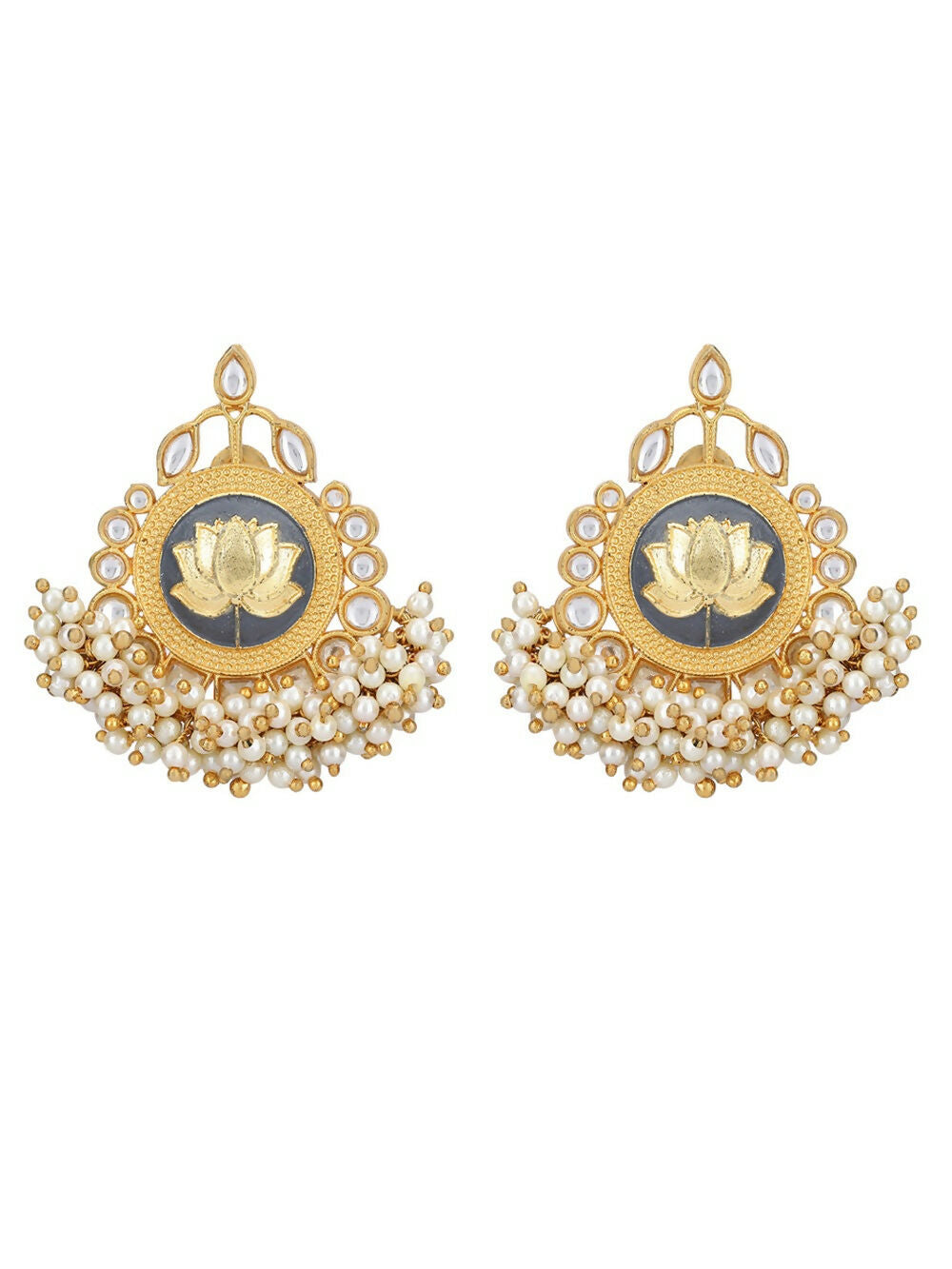 Joban Fashion Women Lotus Style Matte Gold Earrings | Swadesiicart