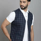 Even Apparels Checked Waistcoat With Welt Pockets - Navy Blue | Swadesiicart