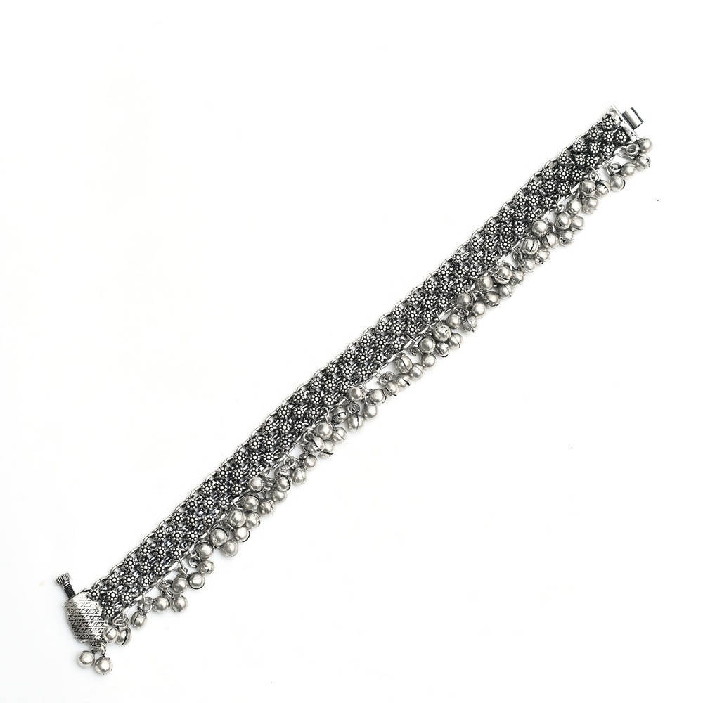 Mominos Fashion Kamal Johar Oxidised Silver Traditional Wear Anklets | Swadesiicart