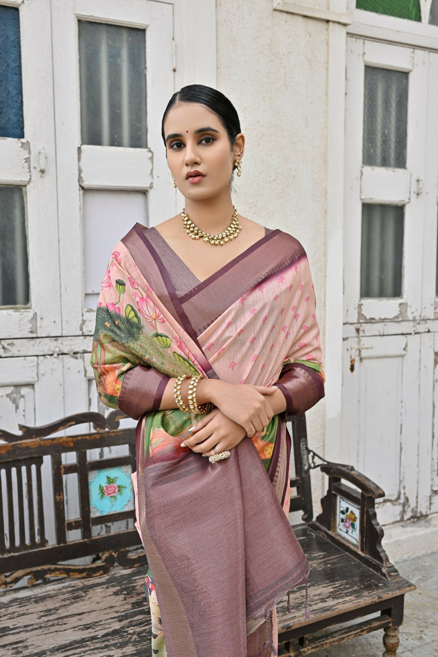 Vishnu Weaves Women's Coffee Soft Tussar Silk Saree with Blouse - Swadesiicart