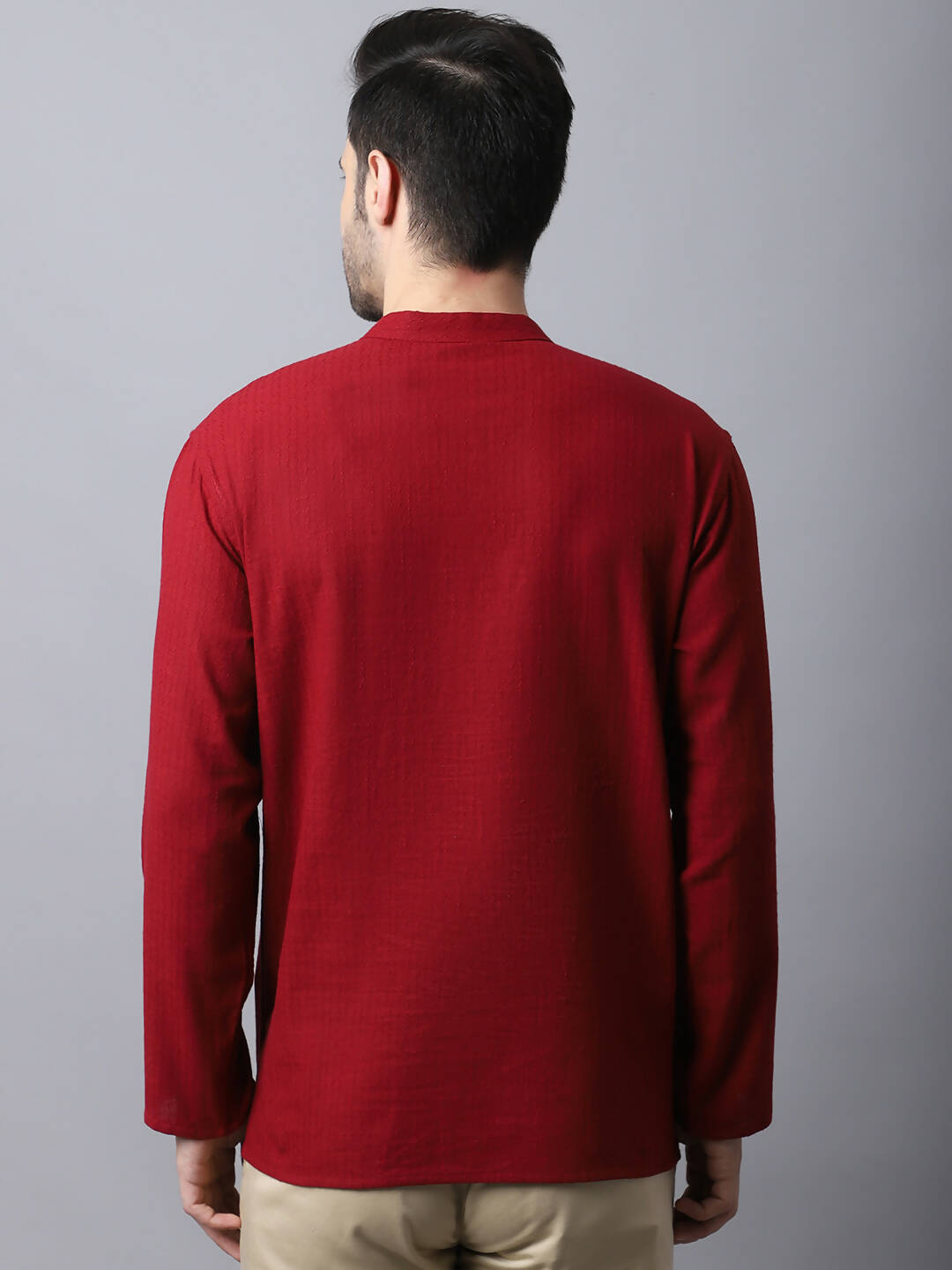 Even Apparels Maroon Pure Cotton Men's Kurta With Band Collar | Swadesiicart