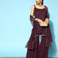 Ahalyaa Women Wine Colour Crepe Gold Printed Kurta Sharara Set | Swadesiicart
