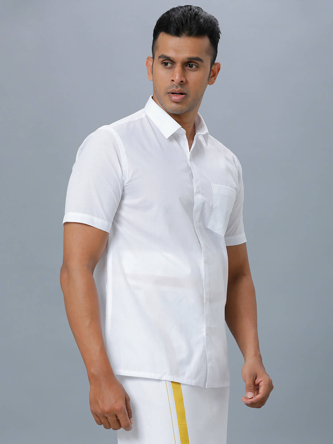 Ramraj Cotton Mens Half Sleeve Formal 100 % Cotton White Shirt | Swadesiicart