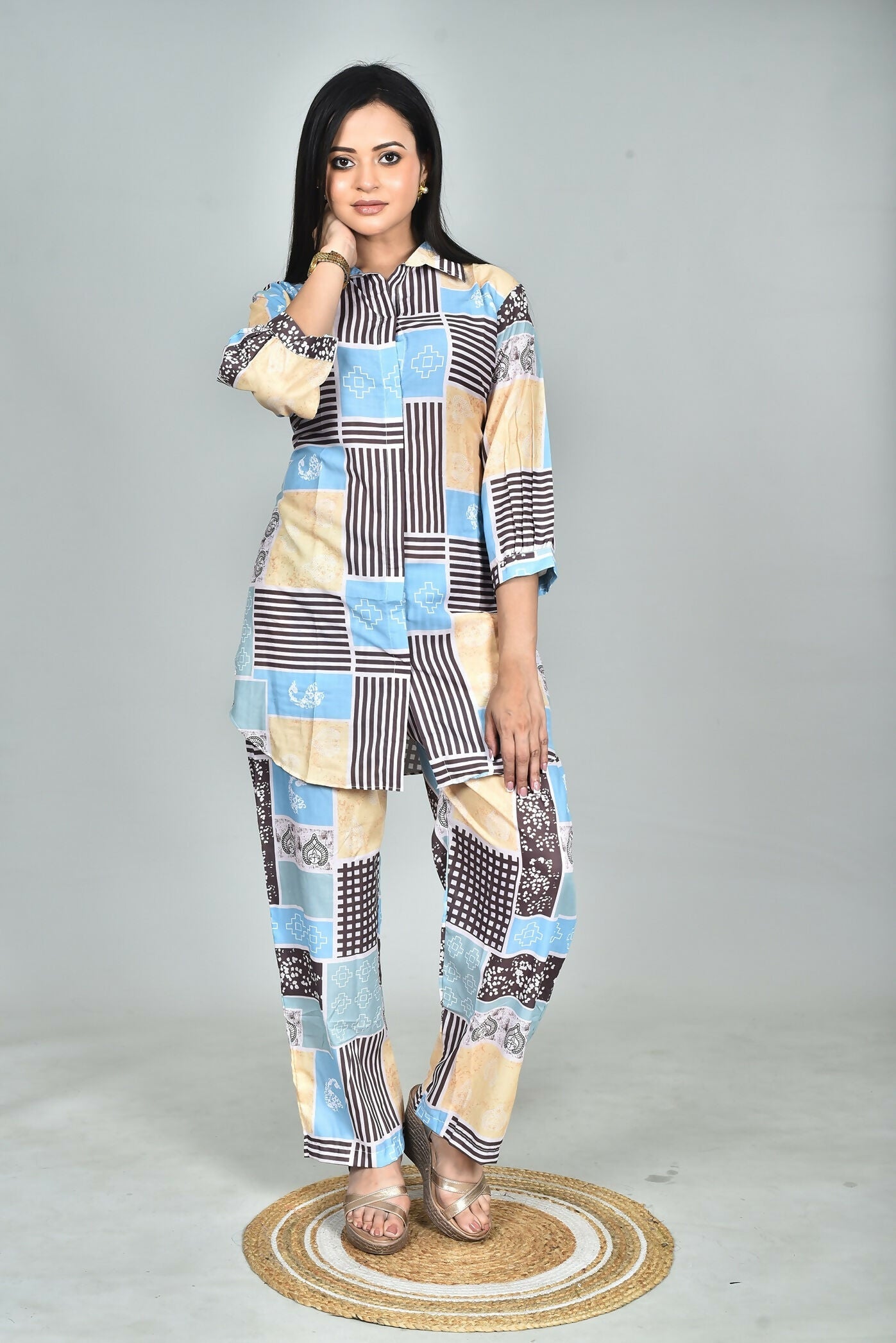 Morchari Digital Print Semi Muslin Co-Ord Set Top & Trouser-Multicolor - Swadesiicart