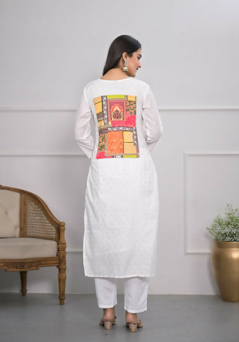 White Viscose Silk Embroidery with Thread and sequence Stitched Suit With Dupatta - Tanisha | Swadesiicart