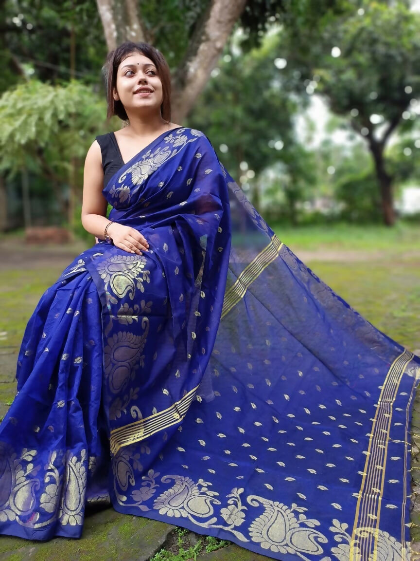Exclusive Collection Blue Beautiful Cotton Silk Saree - Swadesiicart