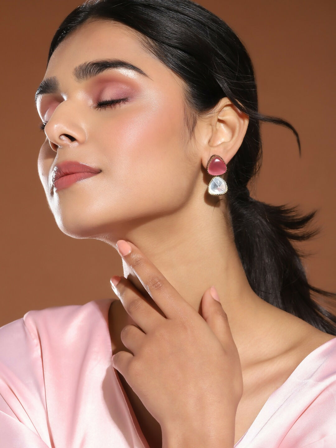 Kundan & Pink Stone Earrings- Ruby Raang | Swadesiicart
