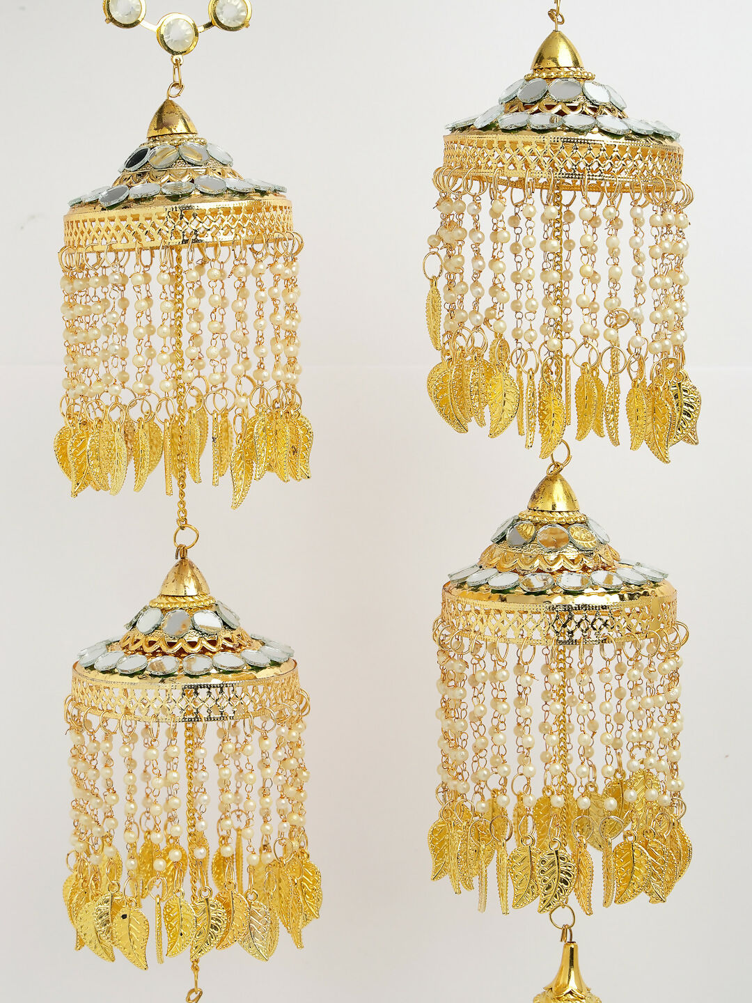 NVR Women's Pack Of 2 Gold-Polished & White Pearl Mirror Work Bridal Layered Kaleera Sets - Swadesiicart