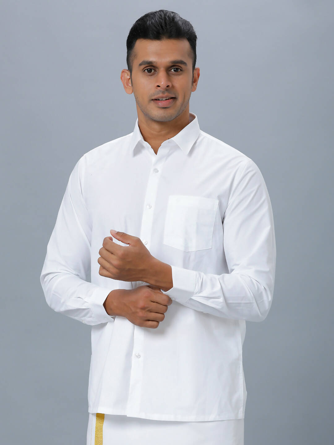 Ramraj Cotton Mens Full Sleeve Formal Poly Cotton White Shirt | Swadesiicart