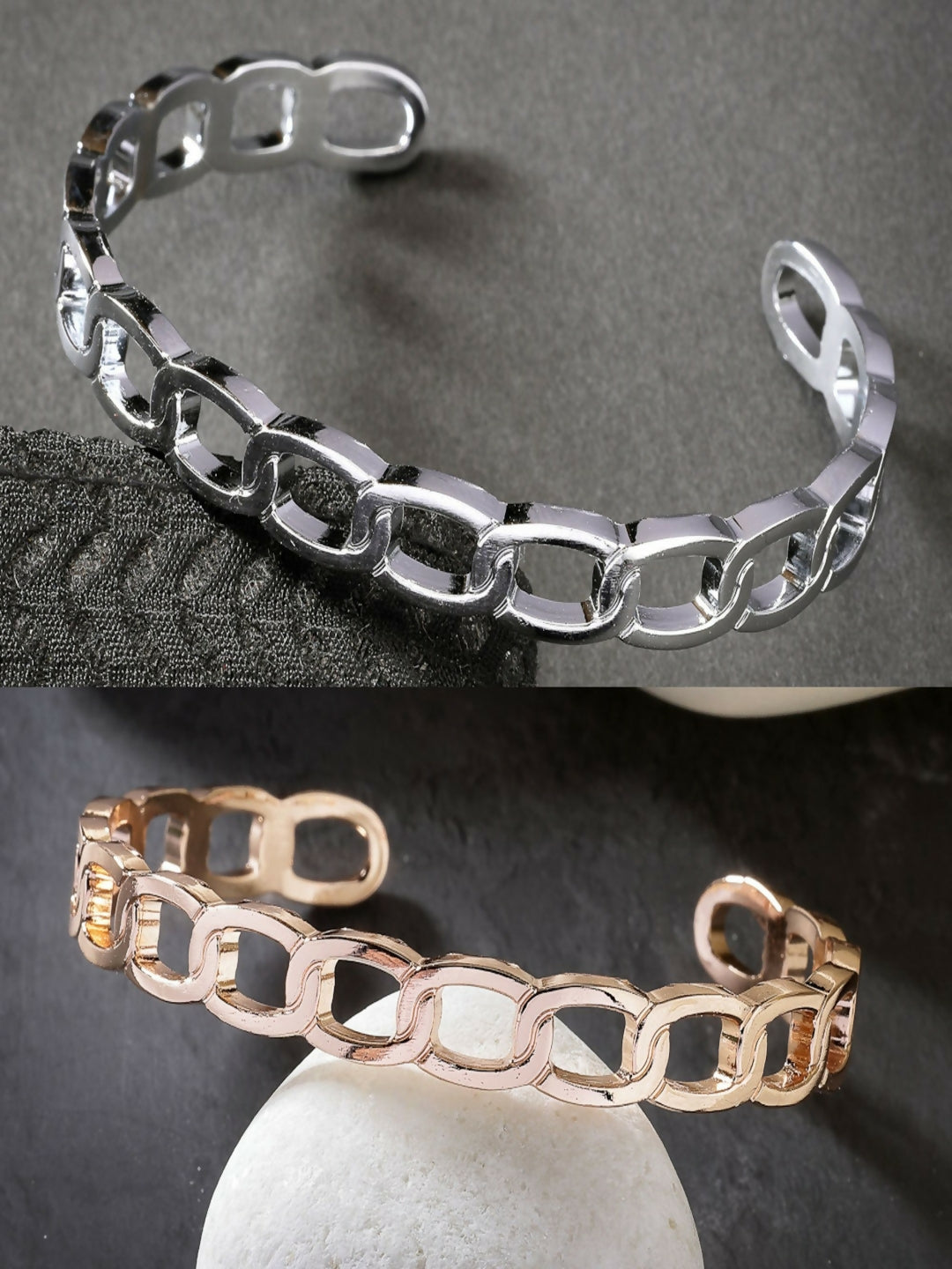 NVR Men's Set of 2 Rhodium-Plated Metal Cuff Bracelet - NR Retail-NVR