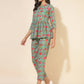Janasya Women's Blue Cotton Printed Casual Peplum Co-ords - Swadesiicart
