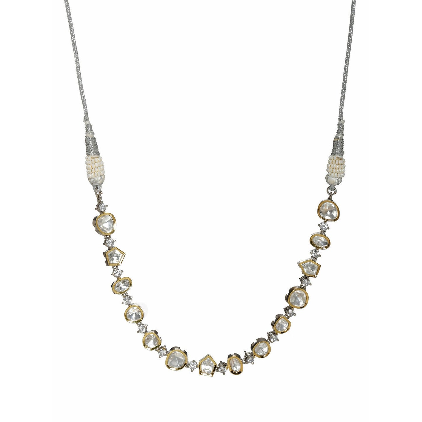 Kundan and Diamond Neckpiece (Silver) - Ruby Raang | Swadesiicart