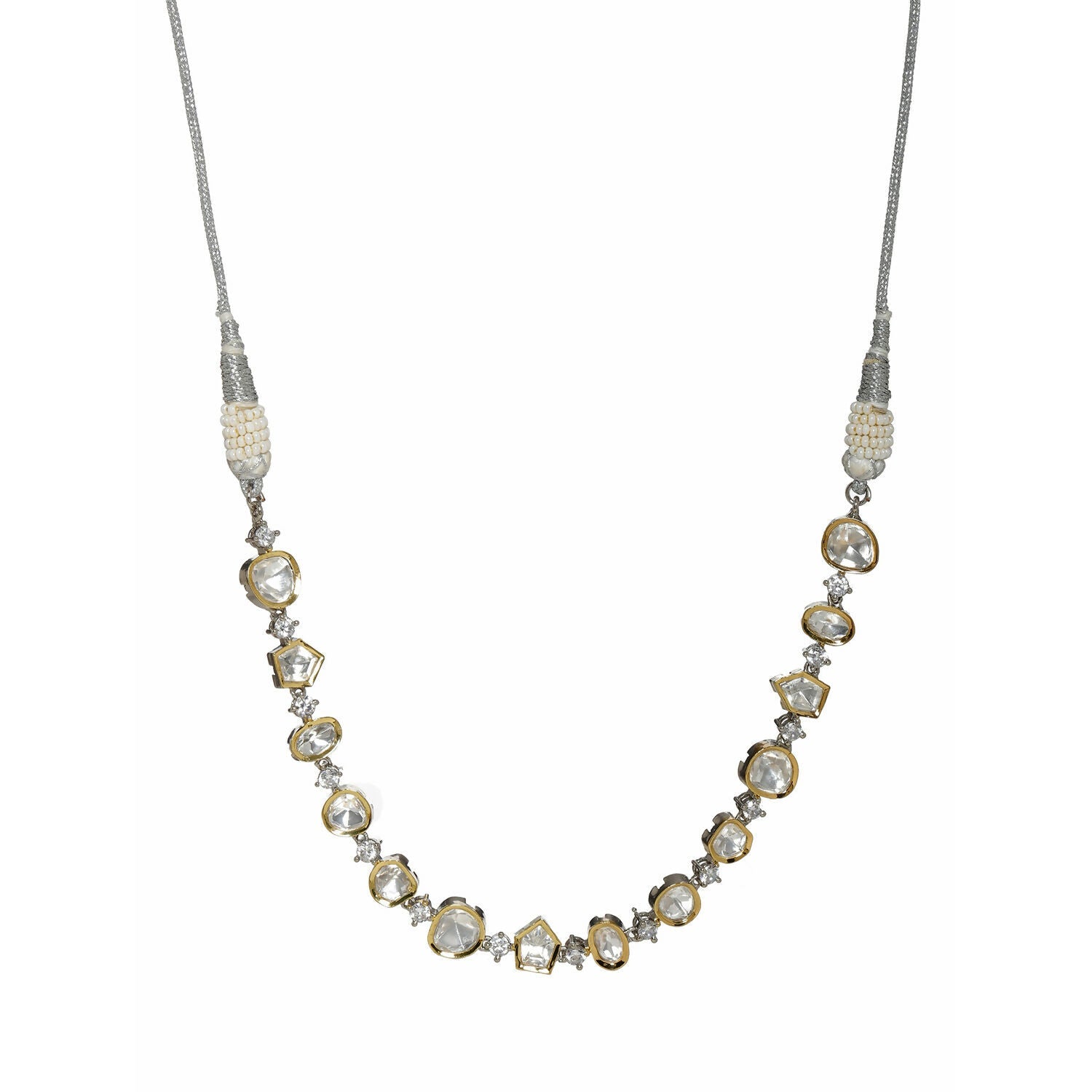 Kundan and Diamond Neckpiece (Silver) - Ruby Raang | Swadesiicart