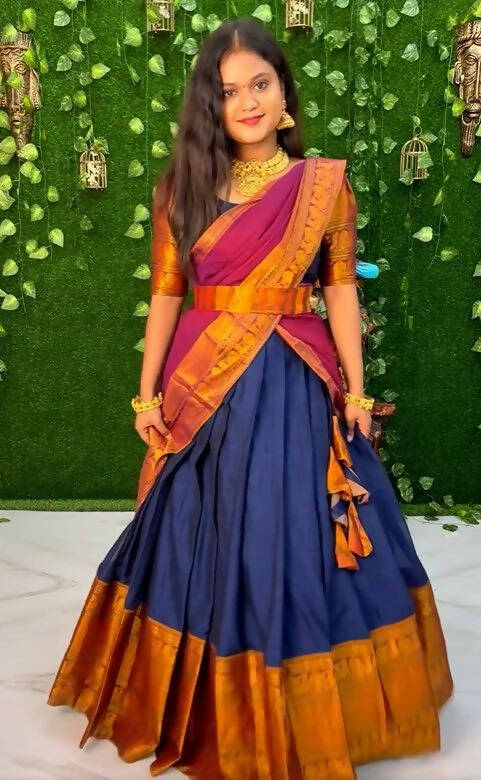 DEIANA'S Beautiful KanJivaram Silk Jari Lahengha Choli - Blue | Swadesiicart