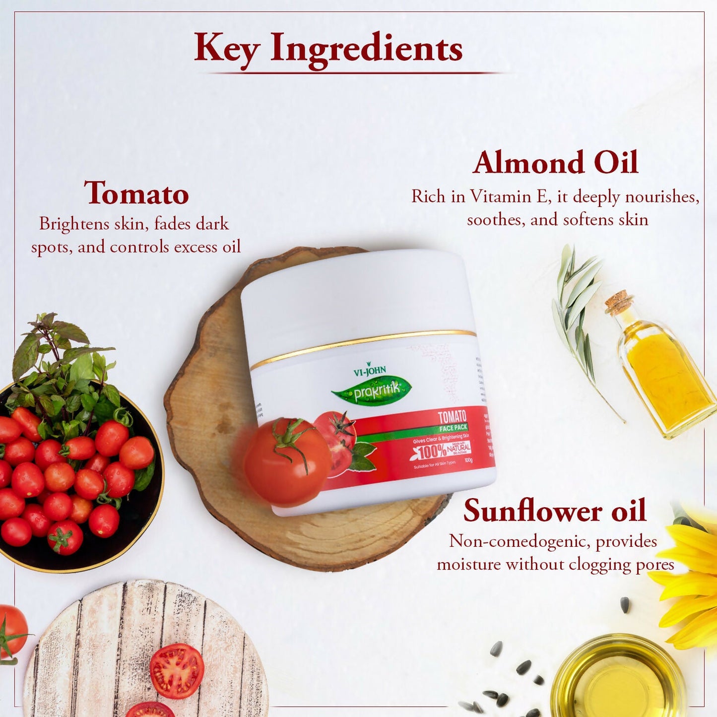 VI-JOHN Prakritik Tomato Face Pack Removes Tanning & Dead Cells Made With 100% Natural Bio Actives | Swadesiicart