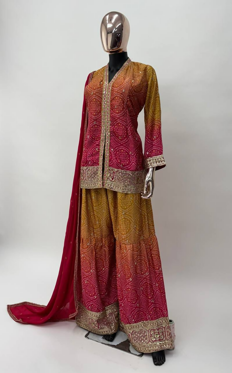 Lorenvalley Fashion Yellow and Pink Chinon Embroidery With Sequince Work Salwar Kameez Stitched | Swadesiicart