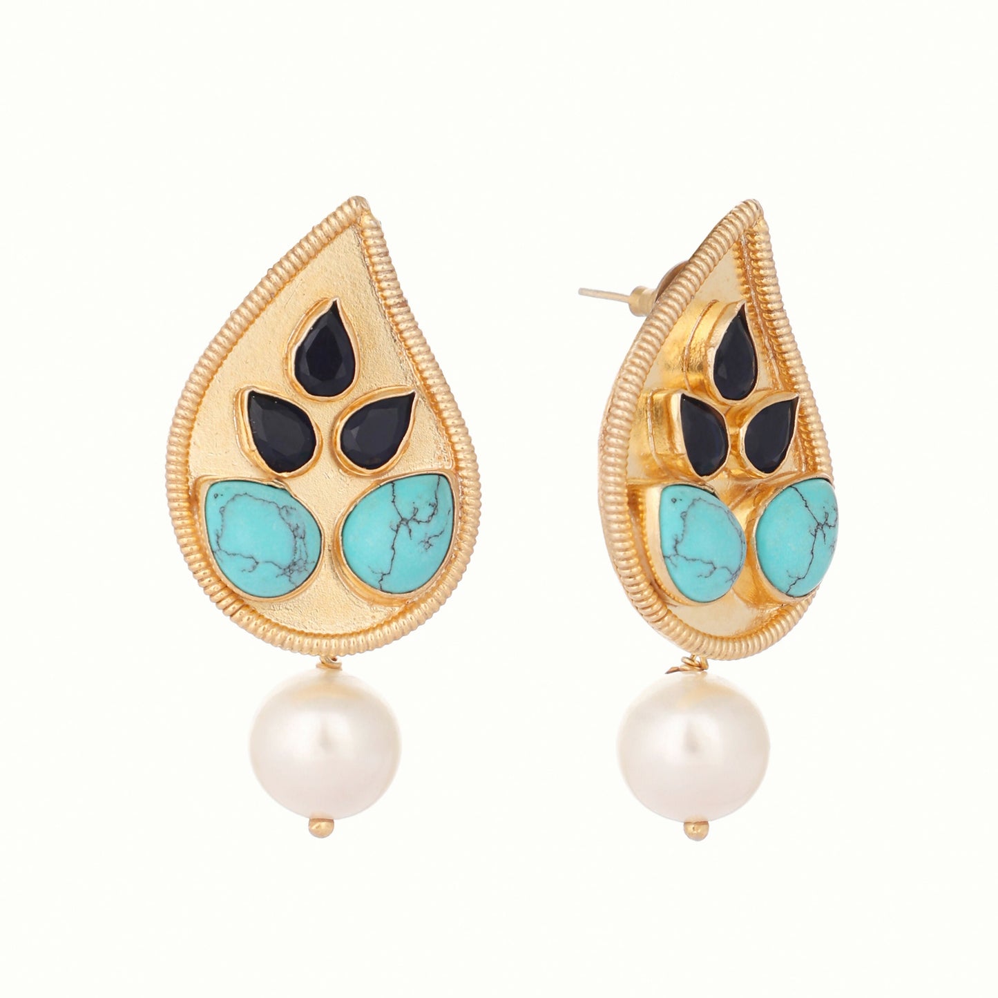 Nuyug 22K Gold Plated Black Paisley Earrings | Swadesiicart