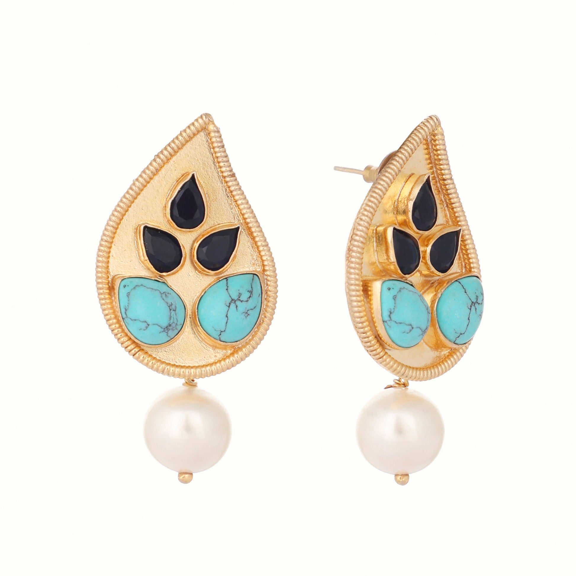 Nuyug 22K Gold Plated Black Paisley Earrings | Swadesiicart