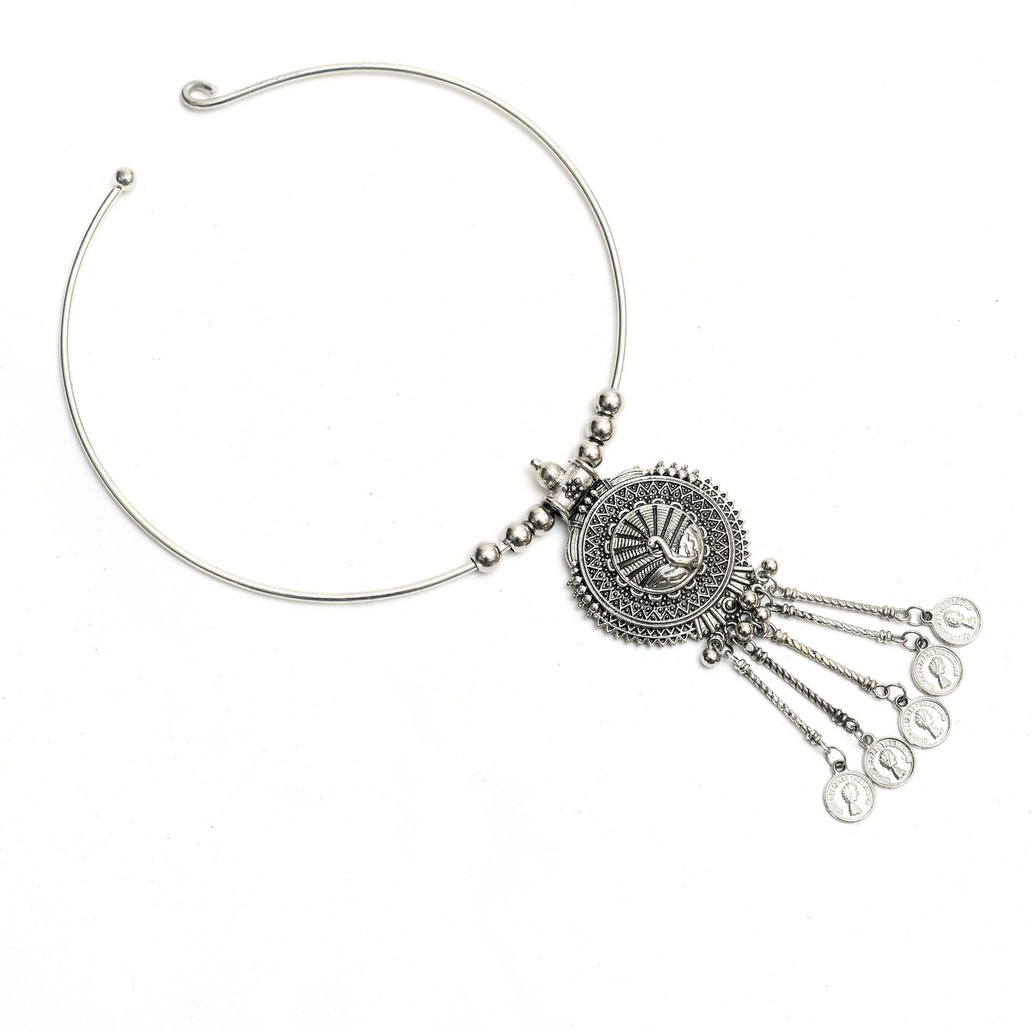 Mominos Fashion Johar Kamal Oxidised Silver-Plated Hasli Design Necklace Choker For Women | Swadesiicart