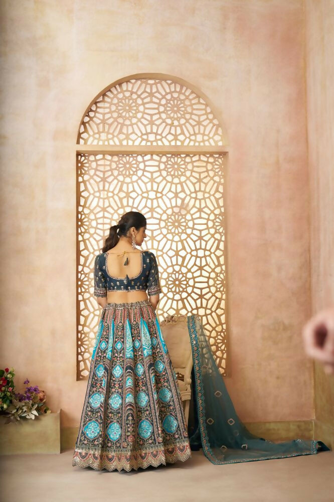 Kesar Fab Blue Banarasi Silk Embroidered Lehenga | Swadesiicart