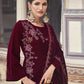 Jyoti Fashion Women's Maroon Velvet Resham Thread with Jari & Sequin Kurta with Trouser & Dupatta | Swadesiicart