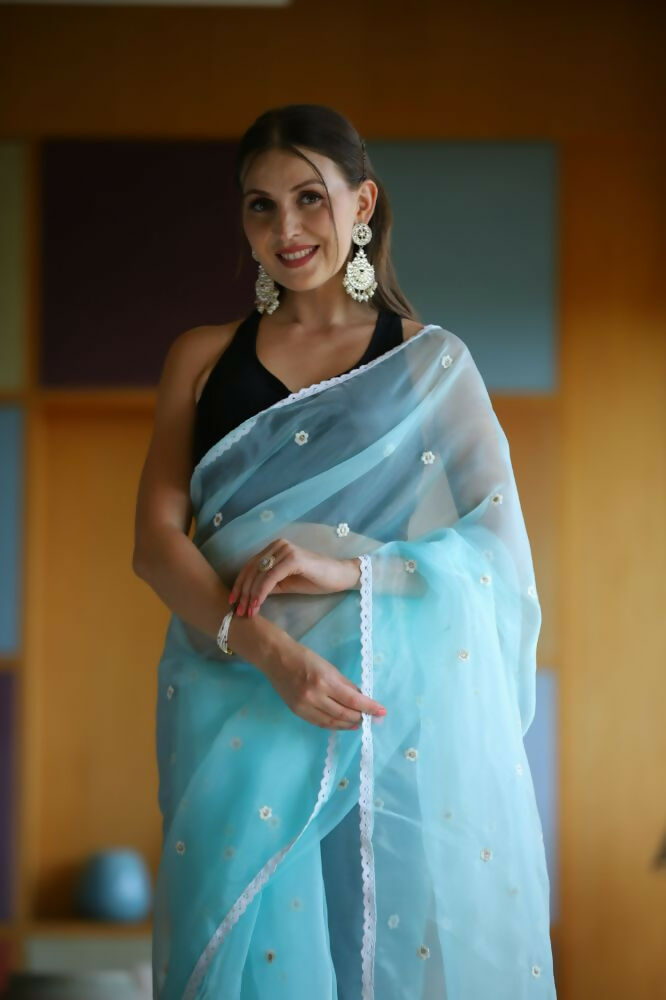 Vamsee Manbhari Sky Organza Saree - Swadesiicart