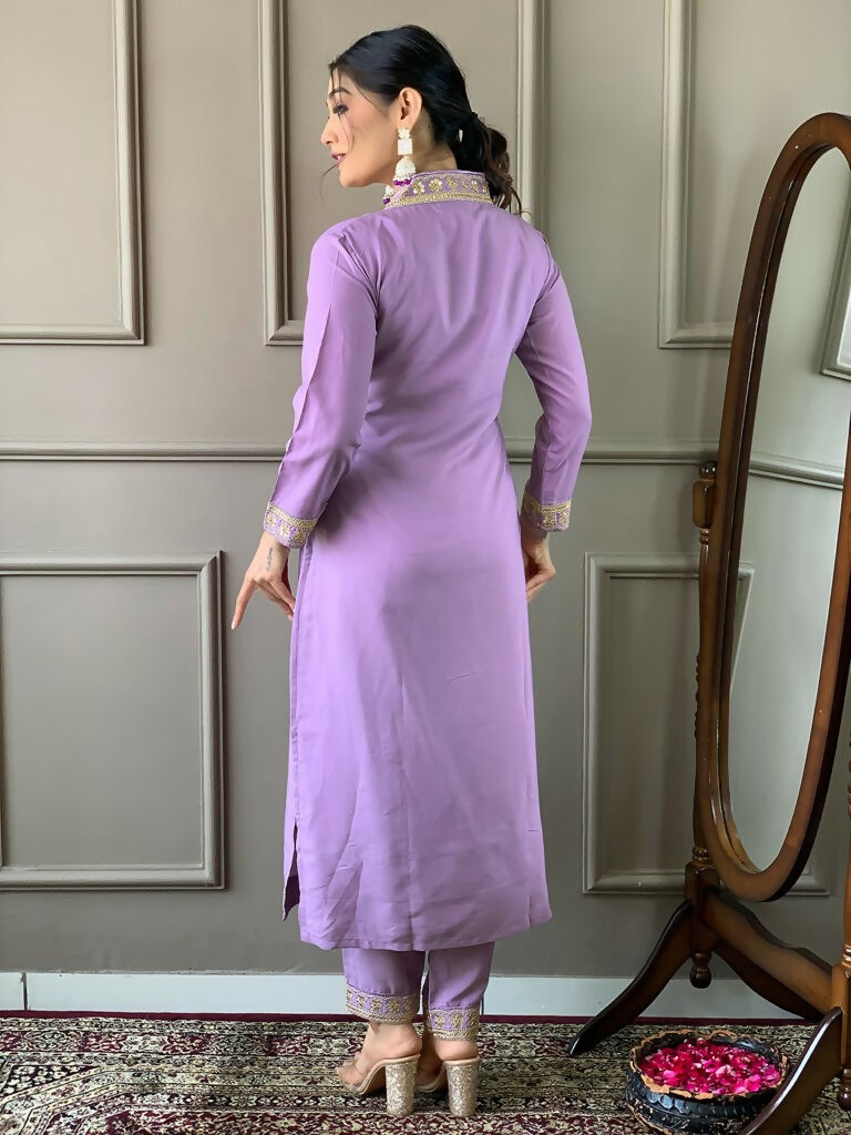 Partywear Designer Viscose Silk Blend Purple Stitched Suit With Dupatta - Tanisha | Swadesiicart