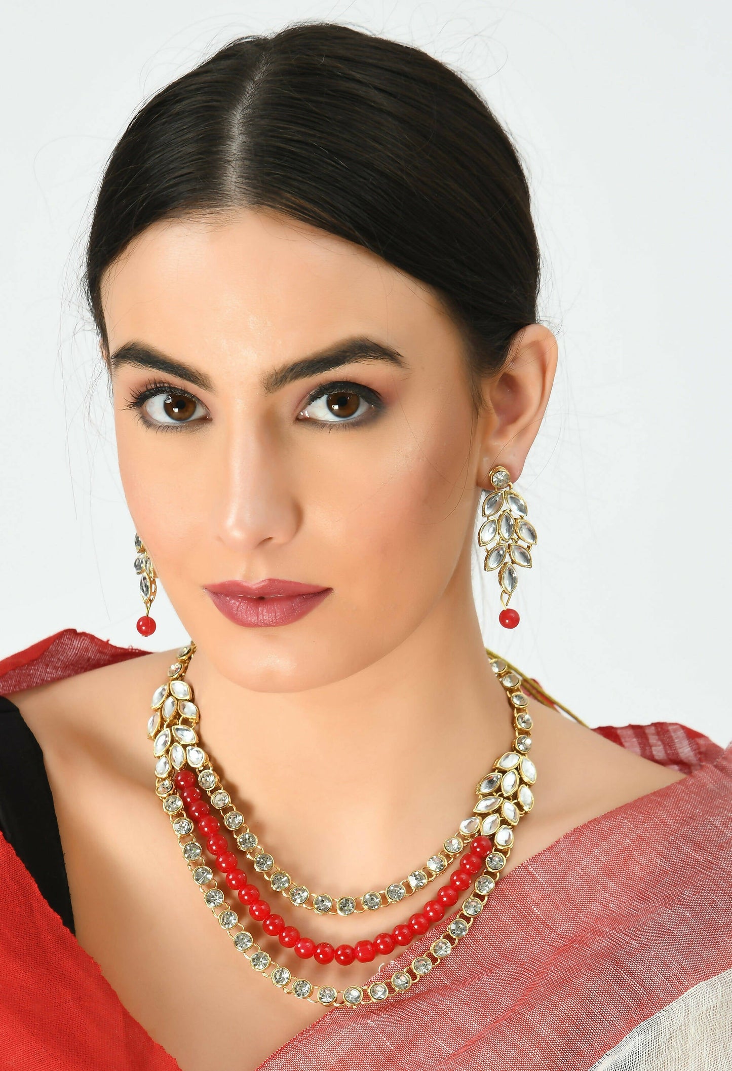 Mominos Fashion Johar Kamal Handicraft Finish White & Red Pearls Choker For Women (White/Red) | Swadesiicart