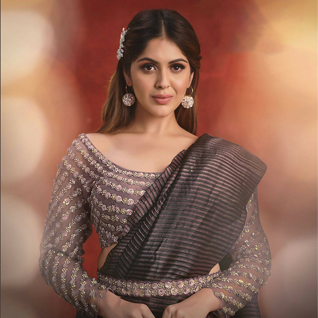 Lavender Banarasi Crush Silk Sequence Thread & Stone Work/ Texture Pallu Saree - Mohmanthan Kimiya | Swadesiicart