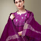 Jyoti Fashion Women's Purple Cotton Blend Embroidery & Fancy Lace work Kurta with Trouser & Dupatta | Swadesiicart