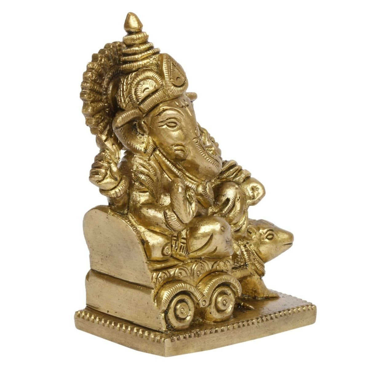 Artvarko Brass Ganesha Riding On Chariot Pulled By Rat Ganesh Ganpati Statue Idol - Swadesiicart