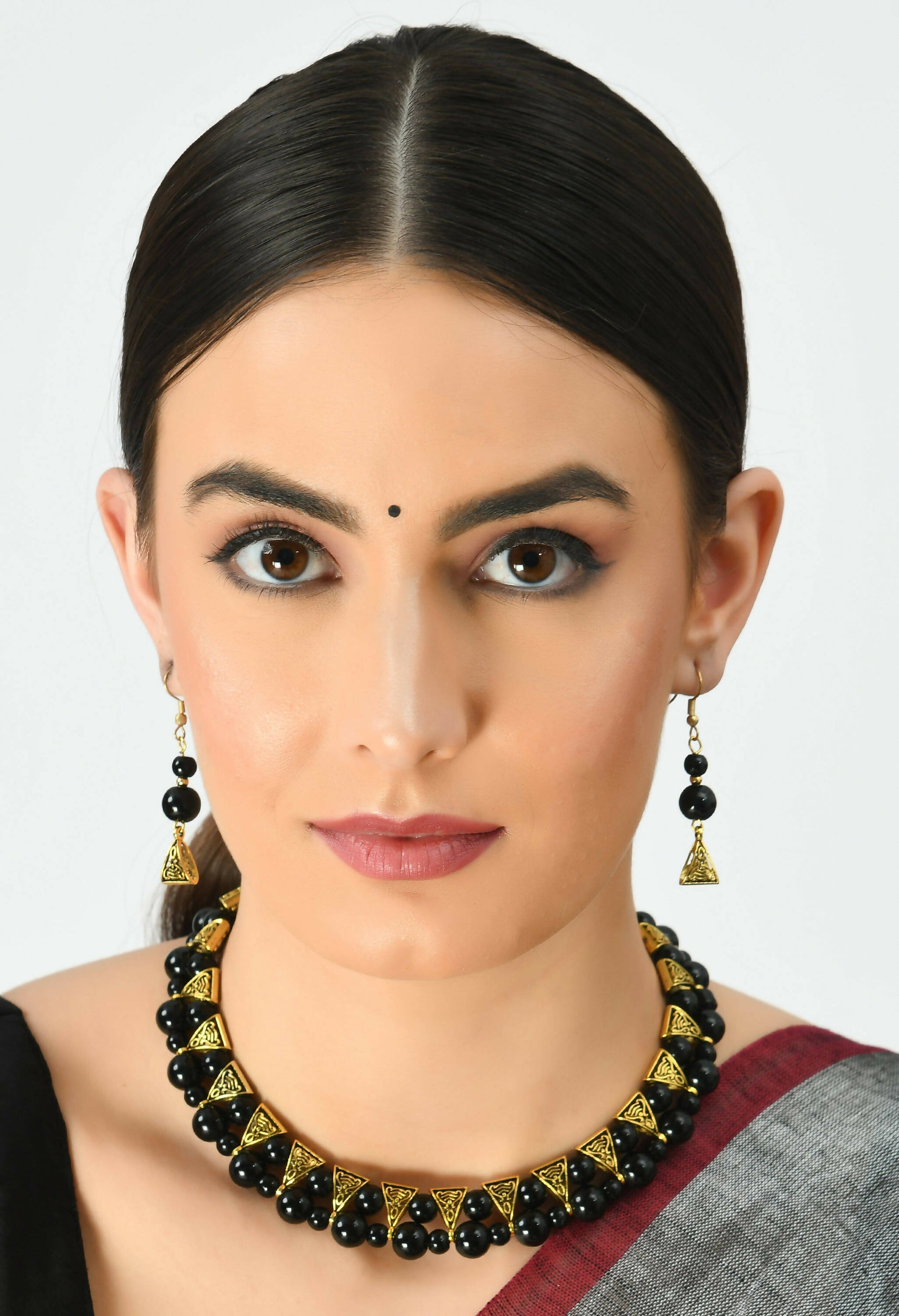 Mominos Fashion Johar Kamal Gold-Polished Brass Finish Pearls Work Choker For Women (Black) | Swadesiicart