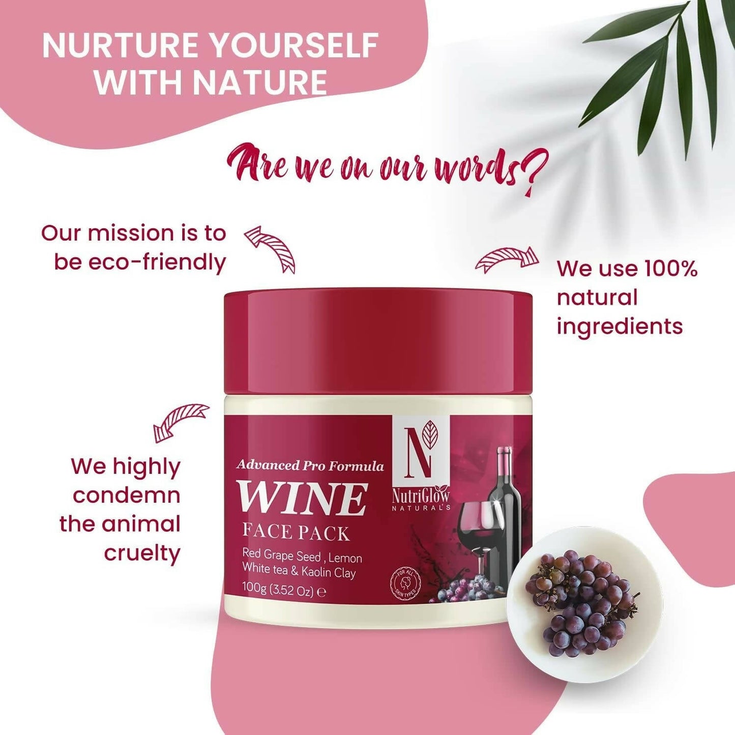 NutriGlow NATURAL'S Advanced Pro Formula Wine Face Pack - Swadesiicart