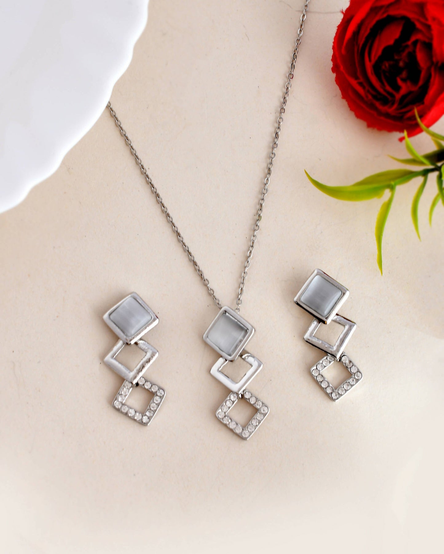 VOJ Stainless Steel Silver Silver Jewellery Set (Pack of 2) - Swadesiicart