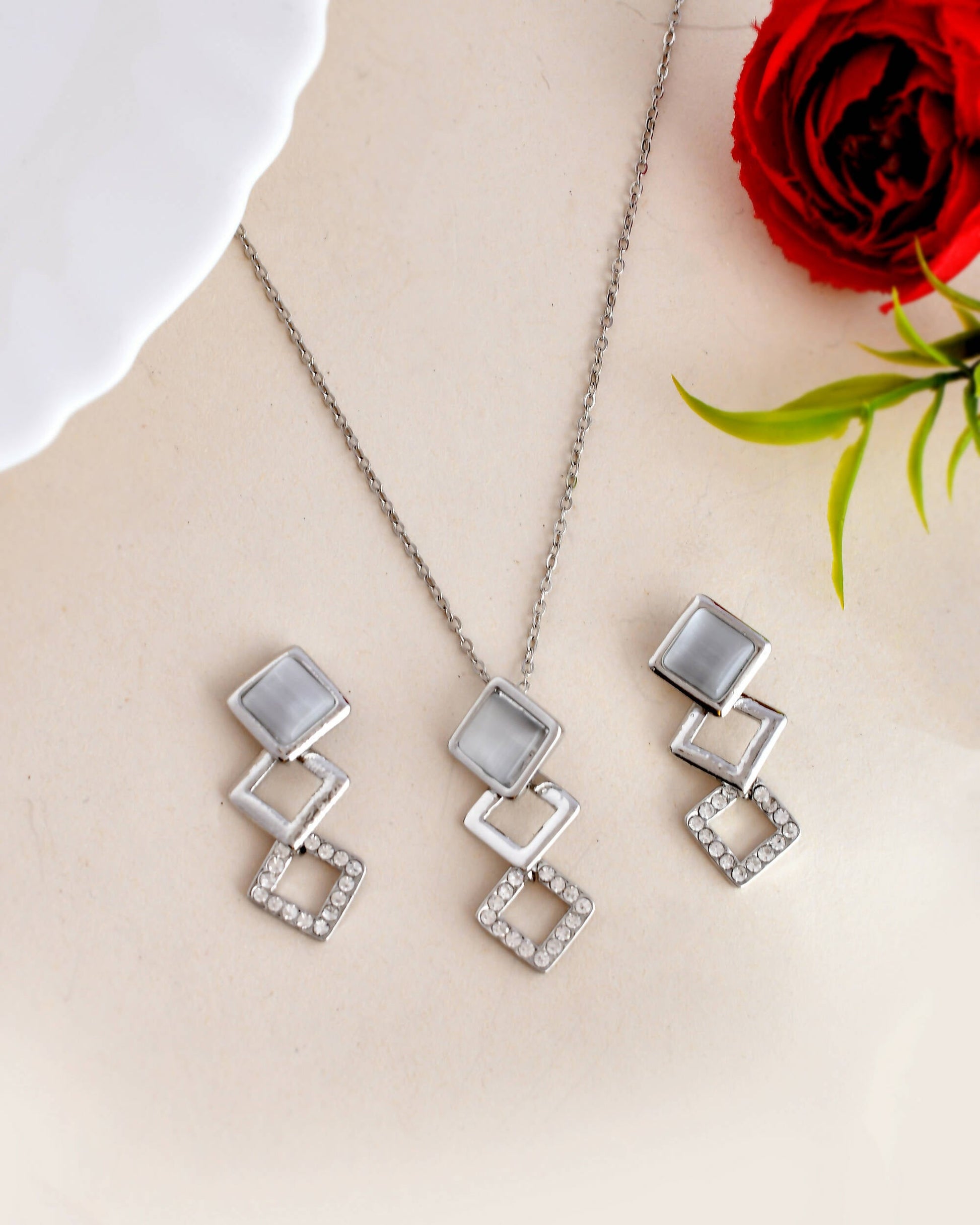 VOJ Stainless Steel Silver Silver Jewellery Set (Pack of 2) - Swadesiicart
