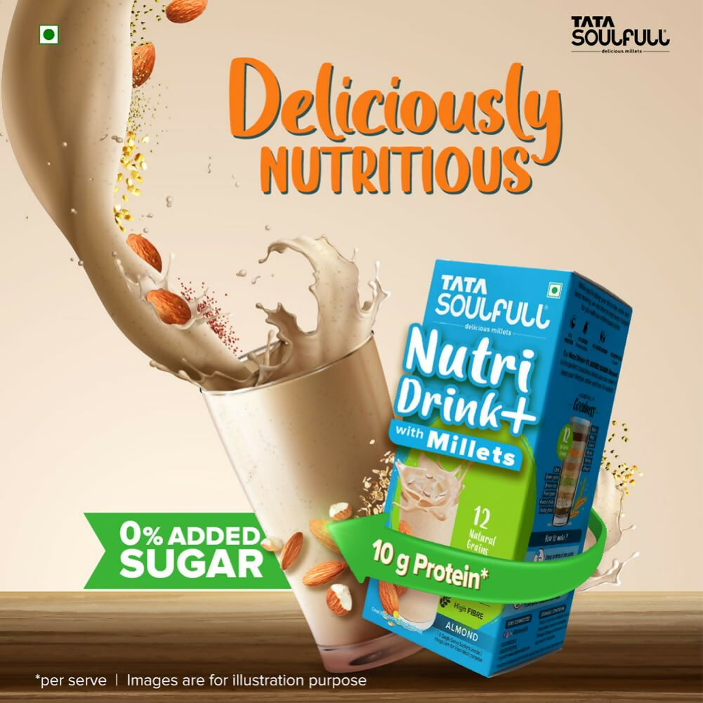 Tata Soulfull Nutri Drink+ With Millets, 0% Added Sugar - Almond Flavor | Swadesiicart