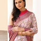Joban Fashion Pastel Lilac Crepe Chiffon Pure Handloom Banarasi Silk Saree | Swadesiicart
