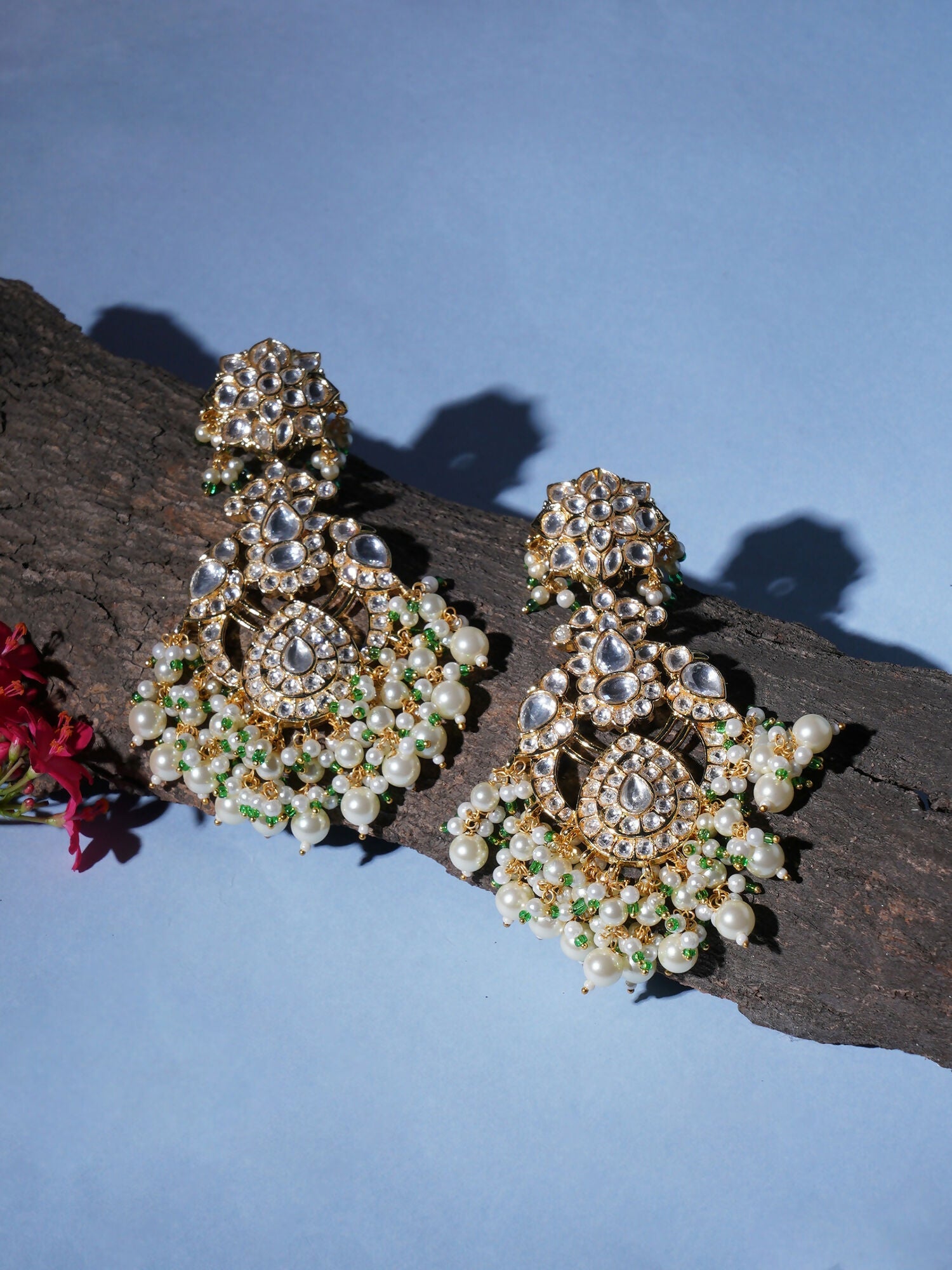 Kundan Chand Earrings (Gold) - Ruby Raang - Swadesiicart
