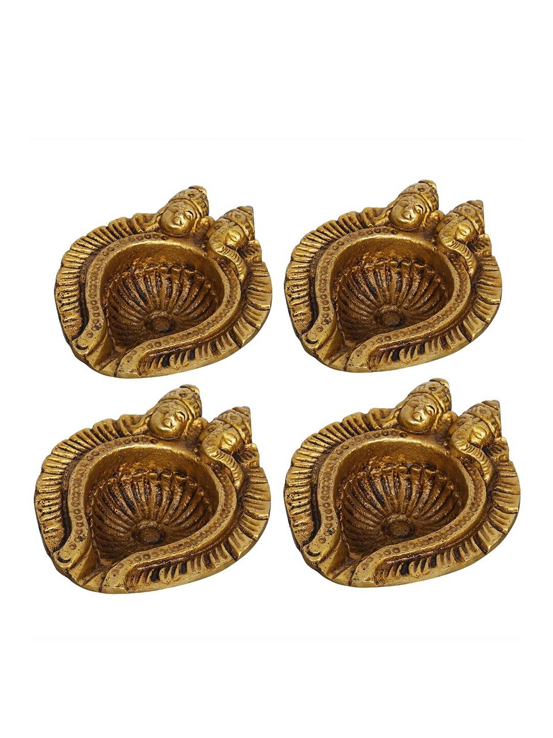 eCraftIndia 4 Pieces Beige Lakshmi & Lord Ganesha Diyas | Swadesiicart