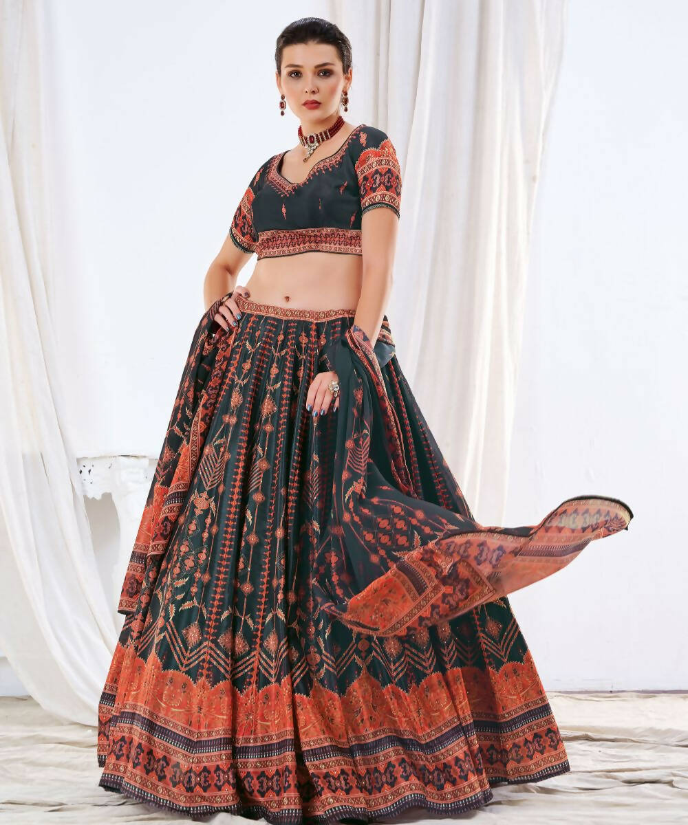 Wedding Designer Black Chinon Lehengha Choli - Anbazaar | Swadesiicart