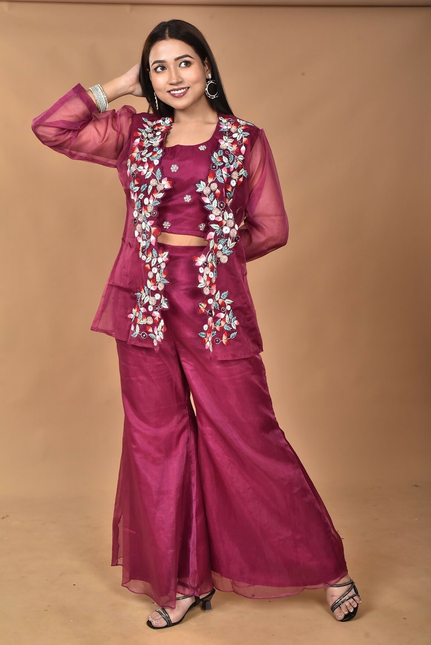 Morchari Women Hand Embroidery Crop Top-Magenta - Swadesiicart