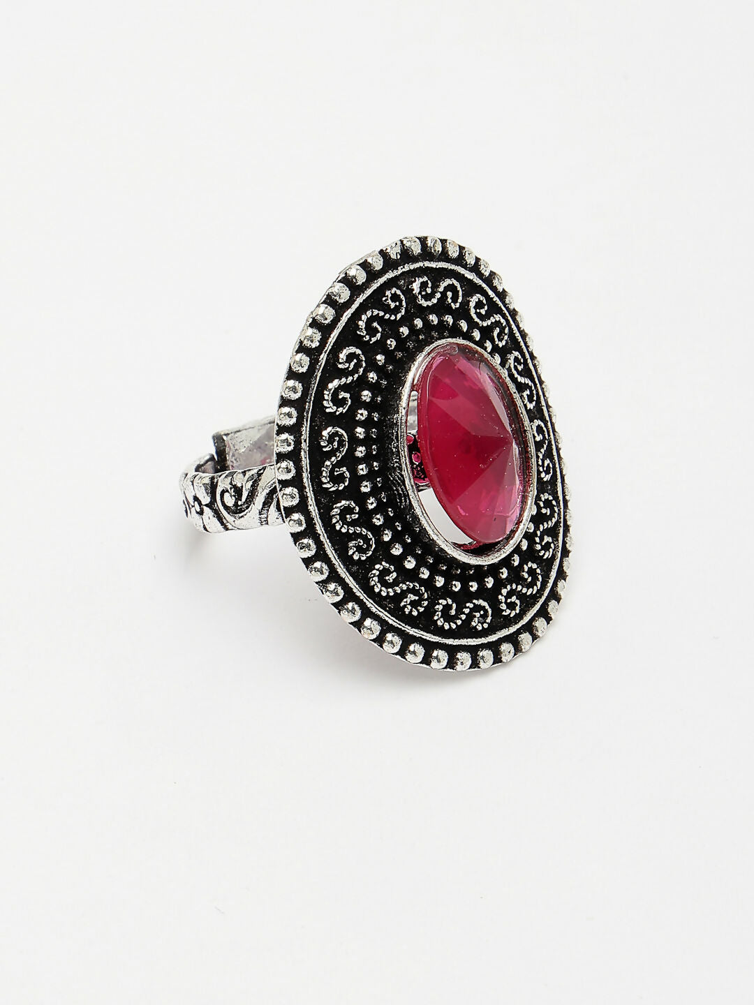 NVR Women's Pink Silver-Toned German Silver Adjustable Finger Ring | Swadesiicart