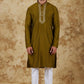 Bluesaanchi Men's Handloom Embroidered Field Drab Kurta Set | Swadesiicart
